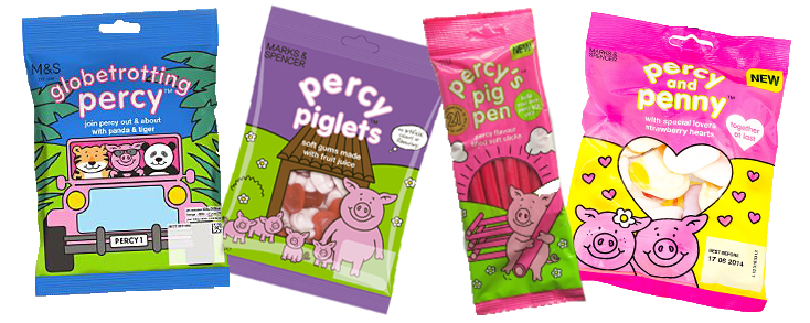 Examples of Percy Pig's ever-expanding range of confectionery.